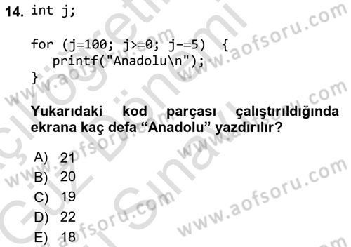 Bilgisayar Ve Programlamaya Giriş Dersi 2019 - 2020 Yılı (Final) Dönem Sonu Sınav Soruları 14. Soru