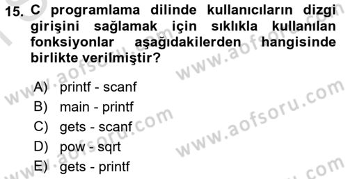 Bilgisayar Ve Programlamaya Giriş Dersi 2019 - 2020 Yılı (Final) Dönem Sonu Sınav Soruları 15. Soru