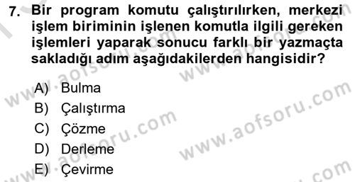 Bilgisayar Ve Programlamaya Giriş Dersi 2019 - 2020 Yılı (Final) Dönem Sonu Sınav Soruları 7. Soru