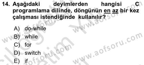Bilgisayar Ve Programlamaya Giriş Dersi 2020 - 2021 Yılı Yaz Okulu Sınav Soruları 14. Soru