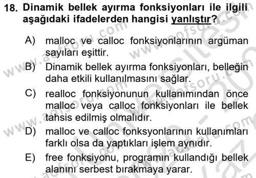 Bilgisayar Ve Programlamaya Giriş Dersi 2020 - 2021 Yılı Yaz Okulu Sınav Soruları 18. Soru