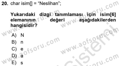 Bilgisayar Ve Programlamaya Giriş Dersi 2020 - 2021 Yılı Yaz Okulu Sınav Soruları 20. Soru