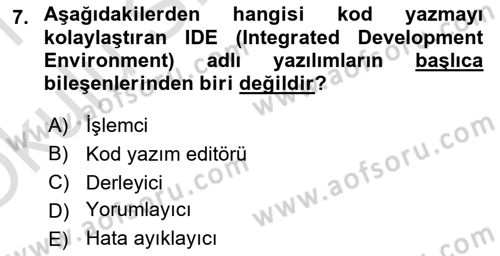 Bilgisayar Ve Programlamaya Giriş Dersi 2020 - 2021 Yılı Yaz Okulu Sınav Soruları 7. Soru