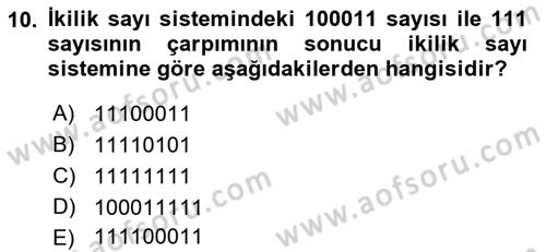 Bilgisayar Ve Programlamaya Giriş Dersi 2021 - 2022 Yılı (Vize) Ara Sınav Soruları 10. Soru