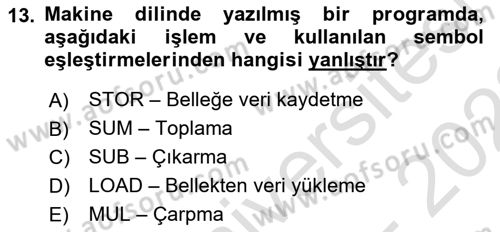 Bilgisayar Ve Programlamaya Giriş Dersi 2021 - 2022 Yılı (Vize) Ara Sınav Soruları 13. Soru