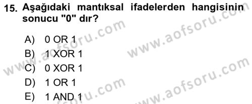 Bilgisayar Ve Programlamaya Giriş Dersi Ara Sınavı Deneme Sınav Soruları 15. Soru