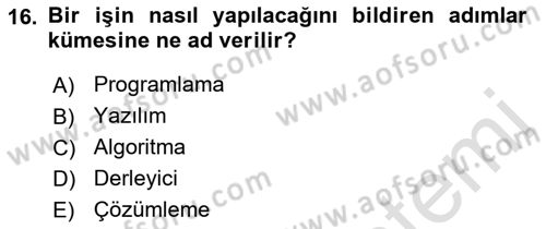 Bilgisayar Ve Programlamaya Giriş Dersi Ara Sınavı Deneme Sınav Soruları 16. Soru