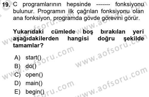Bilgisayar Ve Programlamaya Giriş Dersi Ara Sınavı Deneme Sınav Soruları 19. Soru