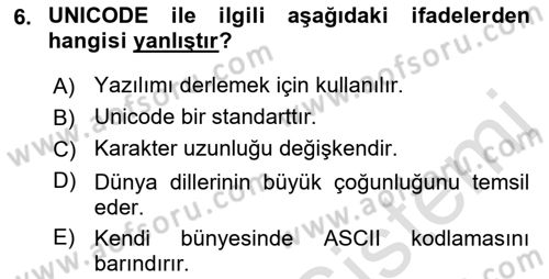 Bilgisayar Ve Programlamaya Giriş Dersi 2021 - 2022 Yılı (Vize) Ara Sınav Soruları 6. Soru