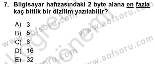 Bilgisayar Ve Programlamaya Giriş Dersi Ara Sınavı Deneme Sınav Soruları 7. Soru
