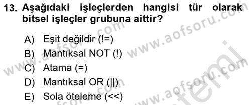 Bilgisayar Ve Programlamaya Giriş Dersi 2021 - 2022 Yılı (Final) Dönem Sonu Sınav Soruları 13. Soru