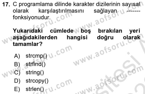 Bilgisayar Ve Programlamaya Giriş Dersi 2021 - 2022 Yılı (Final) Dönem Sonu Sınav Soruları 17. Soru