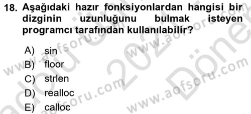 Bilgisayar Ve Programlamaya Giriş Dersi 2021 - 2022 Yılı (Final) Dönem Sonu Sınav Soruları 18. Soru