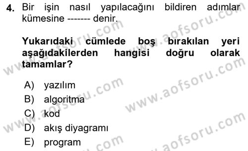 Bilgisayar Ve Programlamaya Giriş Dersi 2021 - 2022 Yılı (Final) Dönem Sonu Sınav Soruları 4. Soru