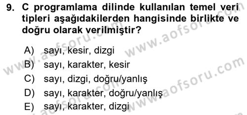 Bilgisayar Ve Programlamaya Giriş Dersi 2021 - 2022 Yılı (Final) Dönem Sonu Sınav Soruları 9. Soru