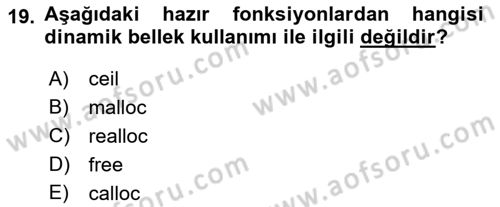 Bilgisayar Ve Programlamaya Giriş Dersi 2021 - 2022 Yılı Yaz Okulu Sınav Soruları 19. Soru