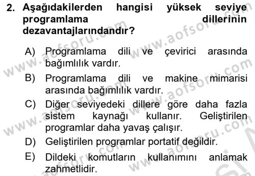 Bilgisayar Ve Programlamaya Giriş Dersi 2021 - 2022 Yılı Yaz Okulu Sınav Soruları 2. Soru