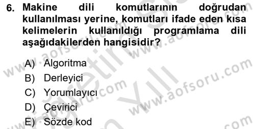 Bilgisayar Ve Programlamaya Giriş Dersi 2021 - 2022 Yılı Yaz Okulu Sınav Soruları 6. Soru