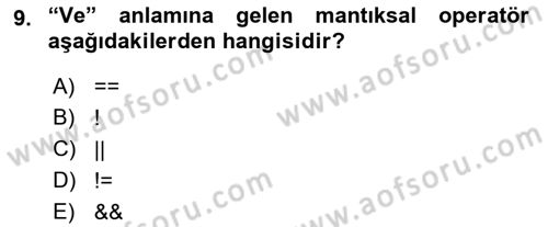 Bilgisayar Ve Programlamaya Giriş Dersi 2021 - 2022 Yılı Yaz Okulu Sınav Soruları 9. Soru