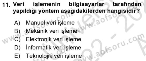 Bilgisayar Ve Programlamaya Giriş Dersi 2022 - 2023 Yılı (Vize) Ara Sınav Soruları 11. Soru