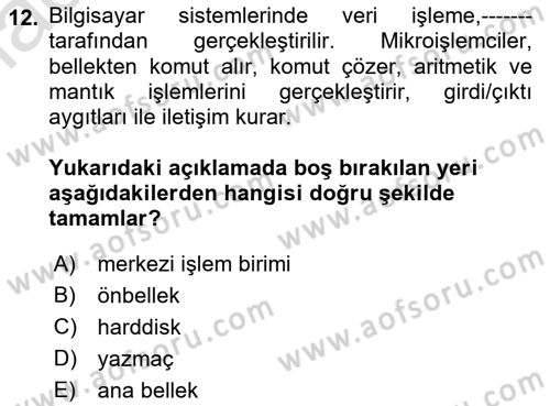 Bilgisayar Ve Programlamaya Giriş Dersi Ara Sınavı Deneme Sınav Soruları 12. Soru