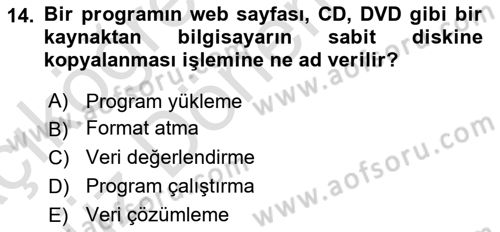 Bilgisayar Ve Programlamaya Giriş Dersi Ara Sınavı Deneme Sınav Soruları 14. Soru