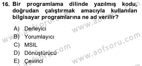 Bilgisayar Ve Programlamaya Giriş Dersi 2022 - 2023 Yılı (Vize) Ara Sınav Soruları 16. Soru