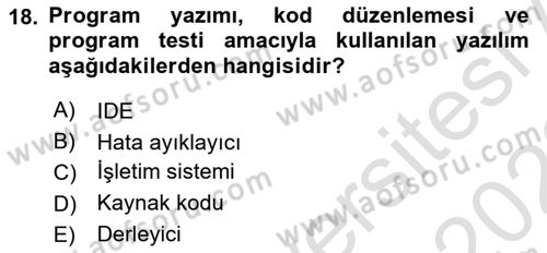 Bilgisayar Ve Programlamaya Giriş Dersi 2022 - 2023 Yılı (Vize) Ara Sınavı 18. Soru