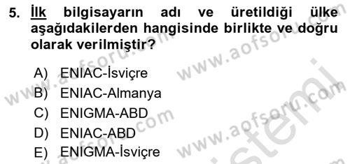 Bilgisayar Ve Programlamaya Giriş Dersi Ara Sınavı Deneme Sınav Soruları 5. Soru