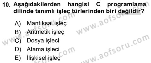 Bilgisayar Ve Programlamaya Giriş Dersi 2022 - 2023 Yılı (Final) Dönem Sonu Sınav Soruları 10. Soru