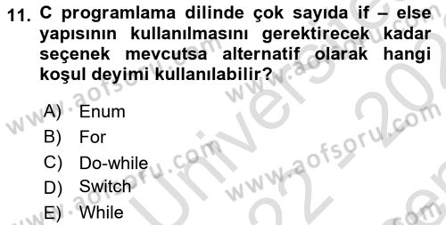 Bilgisayar Ve Programlamaya Giriş Dersi 2022 - 2023 Yılı (Final) Dönem Sonu Sınav Soruları 11. Soru