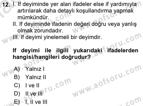 Bilgisayar Ve Programlamaya Giriş Dersi 2022 - 2023 Yılı (Final) Dönem Sonu Sınav Soruları 12. Soru