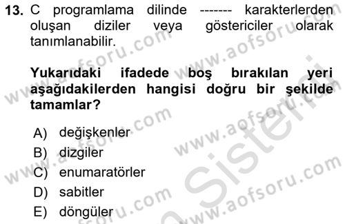 Bilgisayar Ve Programlamaya Giriş Dersi 2022 - 2023 Yılı (Final) Dönem Sonu Sınav Soruları 13. Soru
