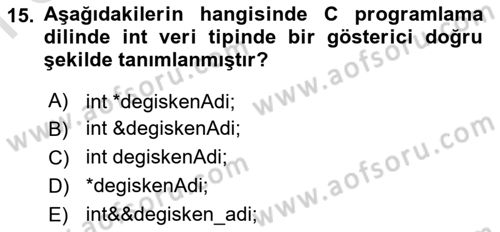 Bilgisayar Ve Programlamaya Giriş Dersi 2022 - 2023 Yılı (Final) Dönem Sonu Sınav Soruları 15. Soru