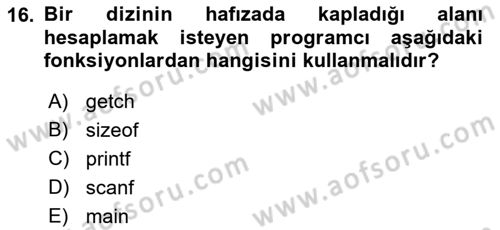 Bilgisayar Ve Programlamaya Giriş Dersi 2022 - 2023 Yılı (Final) Dönem Sonu Sınav Soruları 16. Soru