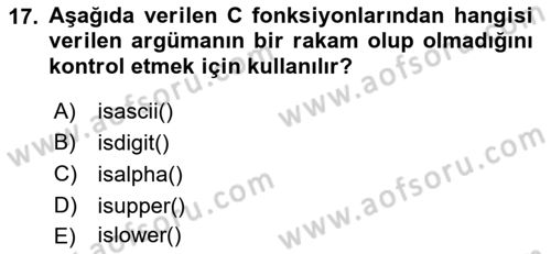 Bilgisayar Ve Programlamaya Giriş Dersi 2022 - 2023 Yılı (Final) Dönem Sonu Sınav Soruları 17. Soru