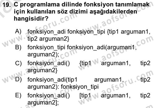 Bilgisayar Ve Programlamaya Giriş Dersi 2022 - 2023 Yılı (Final) Dönem Sonu Sınav Soruları 19. Soru
