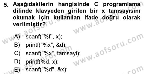 Bilgisayar Ve Programlamaya Giriş Dersi 2022 - 2023 Yılı (Final) Dönem Sonu Sınav Soruları 5. Soru