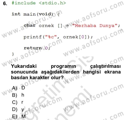 Bilgisayar Ve Programlamaya Giriş Dersi 2022 - 2023 Yılı (Final) Dönem Sonu Sınav Soruları 6. Soru