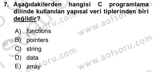Bilgisayar Ve Programlamaya Giriş Dersi 2022 - 2023 Yılı (Final) Dönem Sonu Sınav Soruları 7. Soru