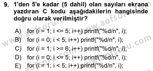 Bilgisayar Ve Programlamaya Giriş Dersi 2022 - 2023 Yılı (Final) Dönem Sonu Sınav Soruları 9. Soru