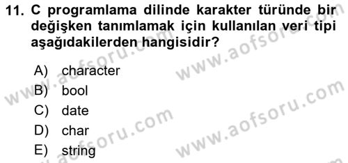 Bilgisayar Ve Programlamaya Giriş Dersi 2022 - 2023 Yılı Yaz Okulu Sınav Soruları 11. Soru