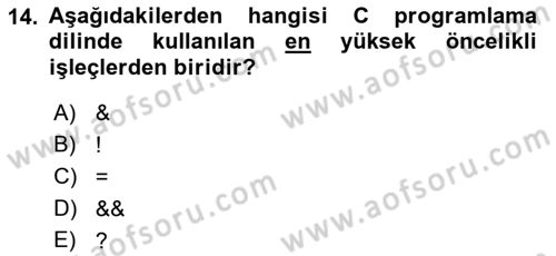 Bilgisayar Ve Programlamaya Giriş Dersi 2022 - 2023 Yılı Yaz Okulu Sınav Soruları 14. Soru