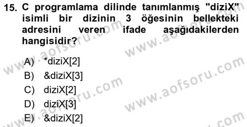 Bilgisayar Ve Programlamaya Giriş Dersi 2022 - 2023 Yılı Yaz Okulu Sınav Soruları 15. Soru