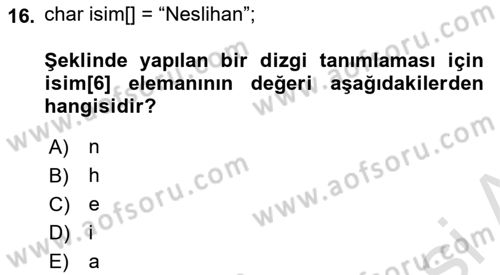 Bilgisayar Ve Programlamaya Giriş Dersi 2022 - 2023 Yılı Yaz Okulu Sınav Soruları 16. Soru