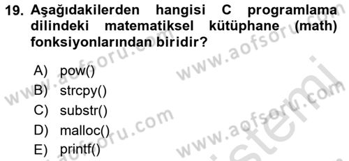 Bilgisayar Ve Programlamaya Giriş Dersi 2022 - 2023 Yılı Yaz Okulu Sınav Soruları 19. Soru