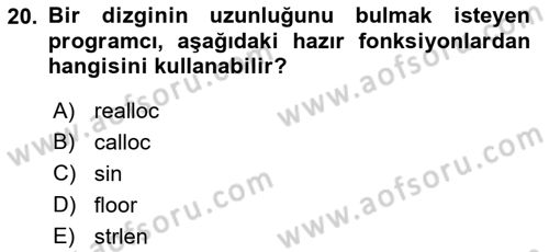 Bilgisayar Ve Programlamaya Giriş Dersi 2022 - 2023 Yılı Yaz Okulu Sınav Soruları 20. Soru