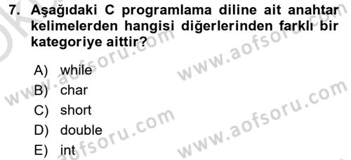 Bilgisayar Ve Programlamaya Giriş Dersi 2022 - 2023 Yılı Yaz Okulu Sınav Soruları 7. Soru