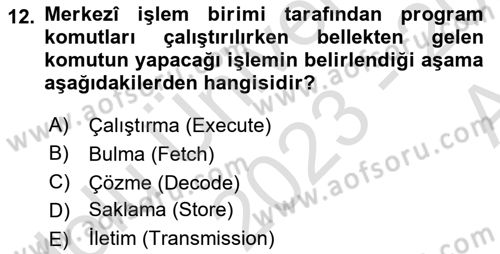 Bilgisayar Ve Programlamaya Giriş Dersi Ara Sınavı Deneme Sınav Soruları 12. Soru