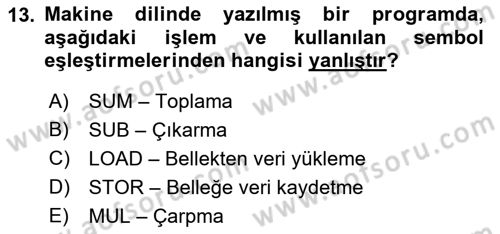 Bilgisayar Ve Programlamaya Giriş Dersi Ara Sınavı Deneme Sınav Soruları 13. Soru